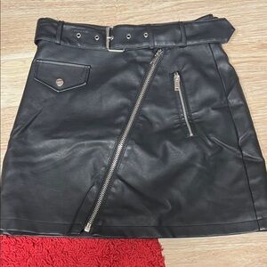 Forever 21 Black Faux Leather Mini Skirt with Belt